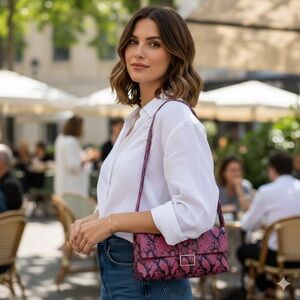 Steve Madden Pink and Black Snake Print Shoulder Bag